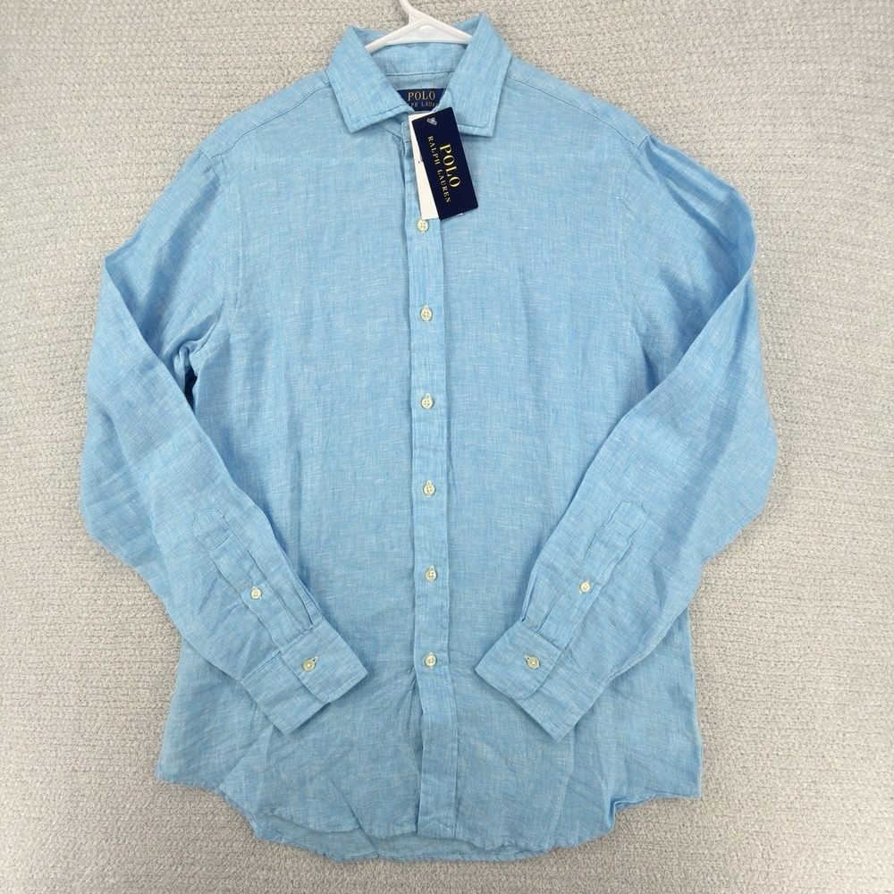 NEW Polo Ralph Lauren Linen Chambray Shirt Mens Small Blue L/S Classic Fit
